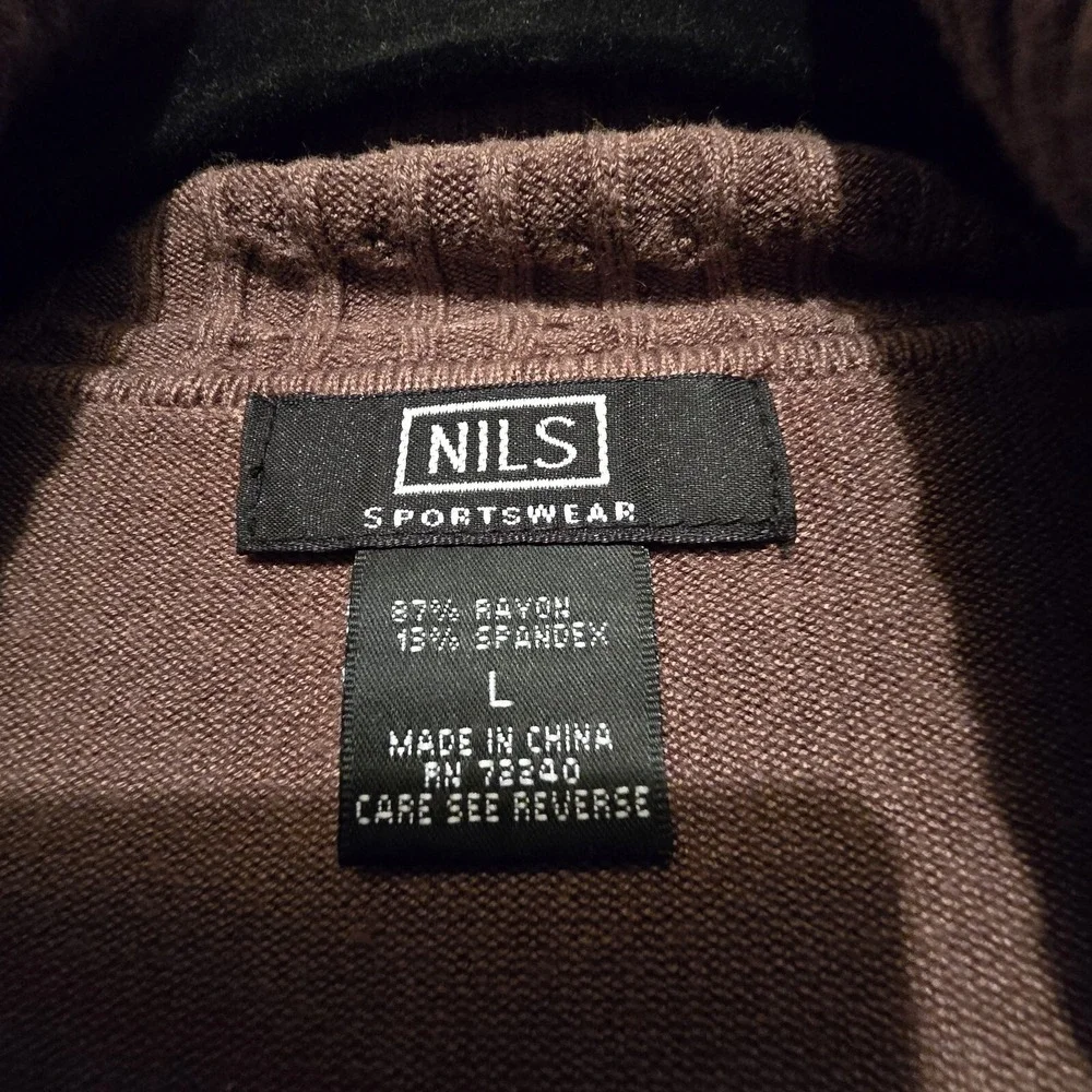 NILS Women Cable Knit Sweater LG 1/4 Zip Mock Neck Light Brown Stretch Apres Ski